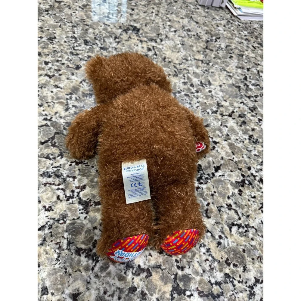 Build-A-Bear Workshop Happy Birthday Brown Plush Teddy Bear 16 Inch Shaggy Fur